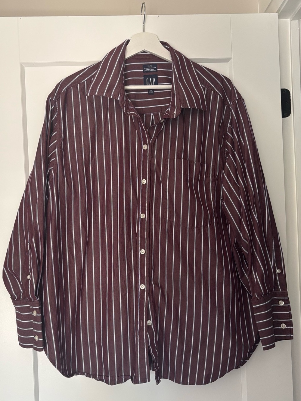 GAP Women’s Burgundy Striped “Big Shirt”